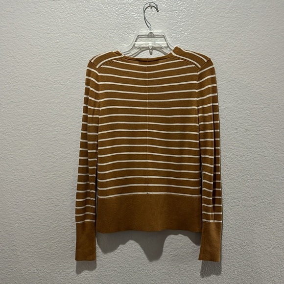 LOFT Striped Rib Trim V Neck Sweater Golden Camel Sz X Small  Effortless Casual - Picture 7 of 9